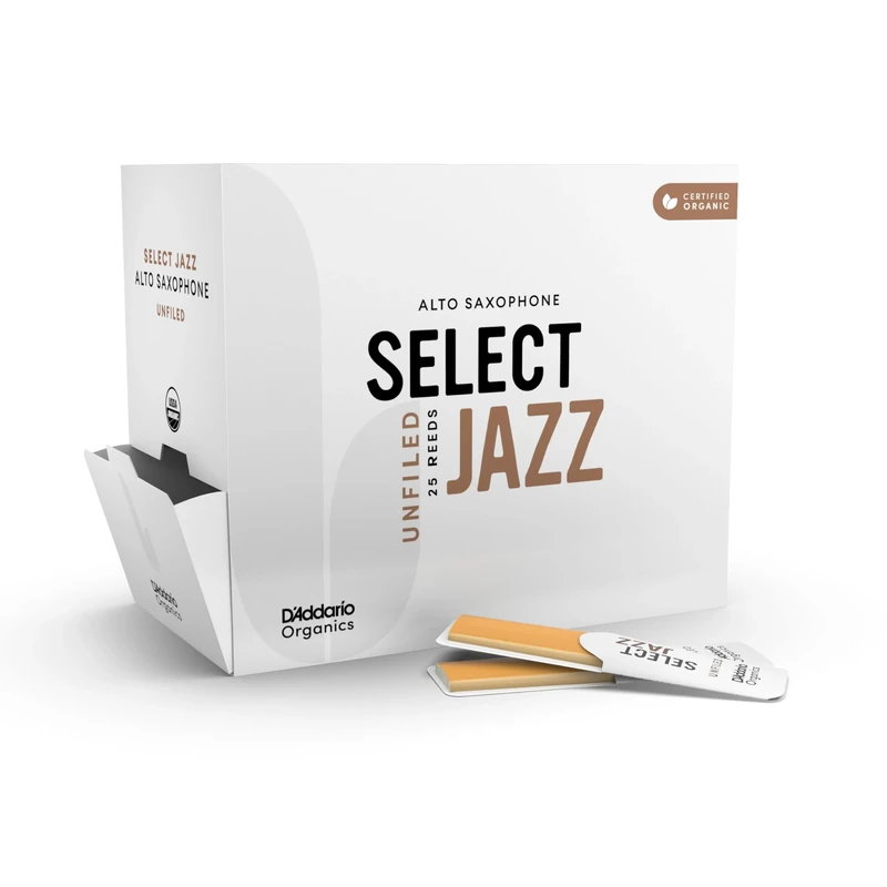 D'Addario Organic Select Jazz Unfiled Alto Saxophone Reeds - Sax Reeds - Individually Sealed - 3 Soft, 25 Pack