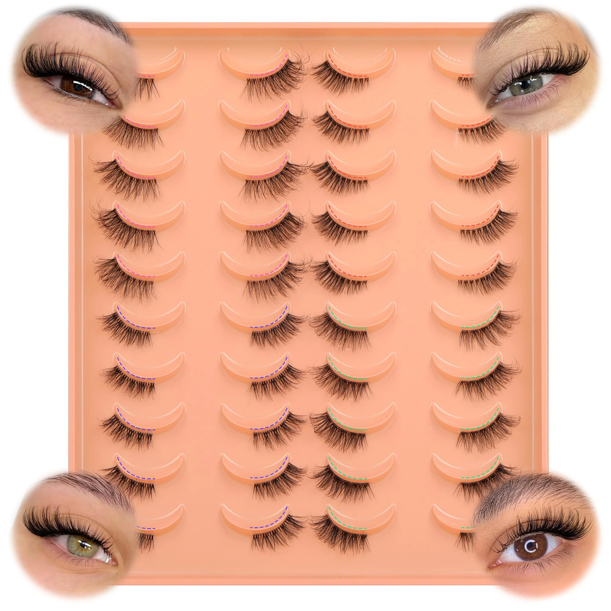 JIMIRE Half Lashes Natural Cat Eye Wispy False Eyelashes 4 Styles Mixed Short 3D Accent 3/4 Corner Lashes Soft Fluffy Faux Mink Half Eyelashes 20 Pairs Pack