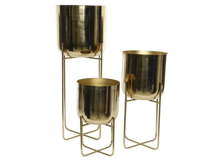 Decoris Gold Iron Planter-24cm Diameter, 66cm Height, One Size