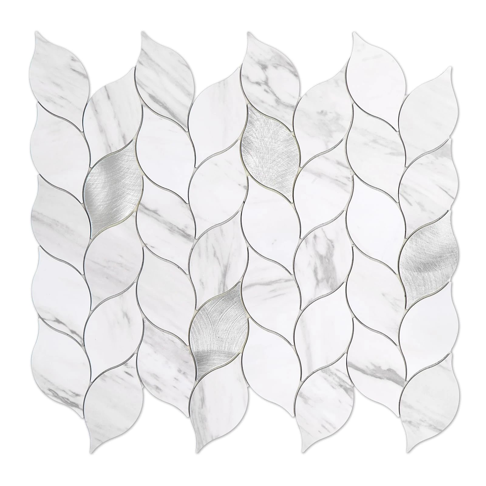 Tilingview 10-Sheet Peel and Stick Backsplash Tile for Kitchen, Self-Adhesive Mosaic Leaf Shape PVC Mixed Metal Wall Tile with Gaps (Leaf Gaps Marble)