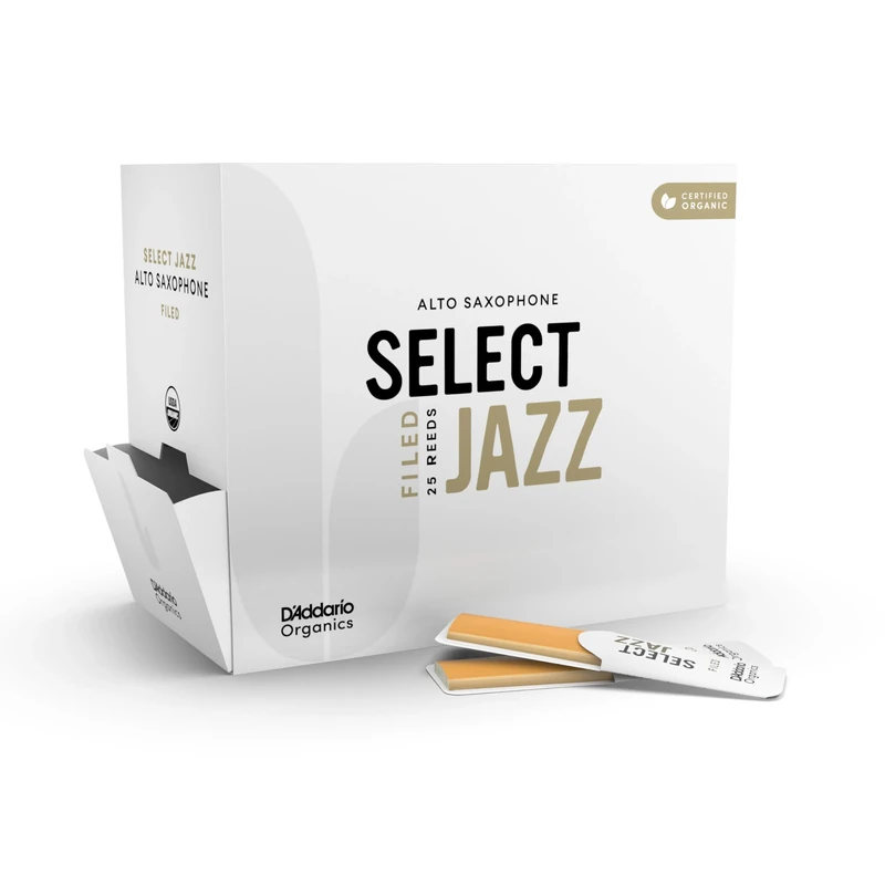 D'Addario Organic Select Jazz Filed Alto Saxophone Reeds - Sax Reeds - Individually Sealed - 2 Hard, 25 Pack