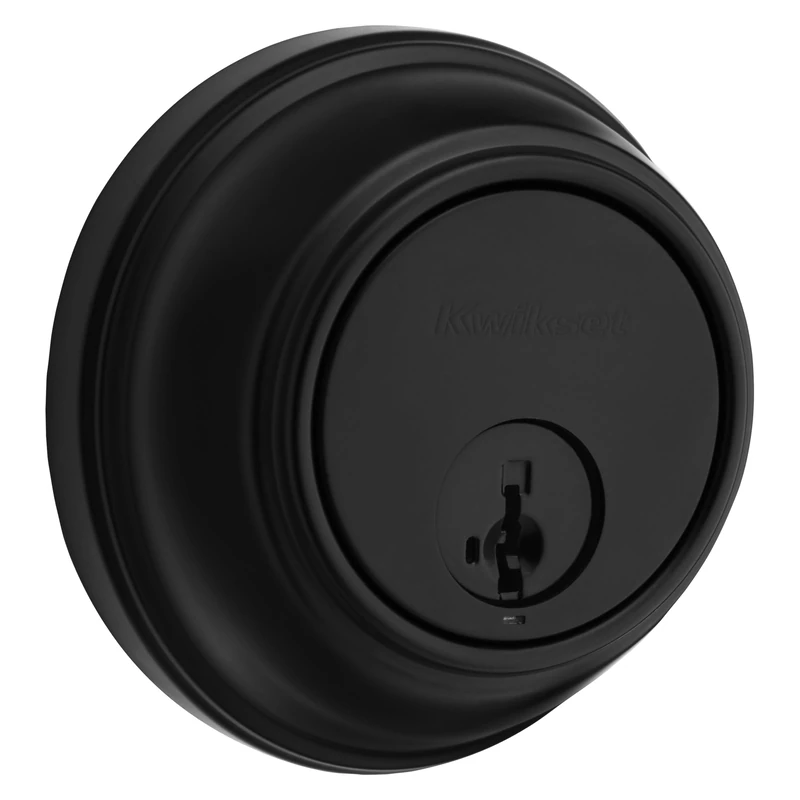 Kwikset 817 Deadbolt Lock, Matte Black Round Exterior Keyed Front Entry Door, Pick Resistant SmartKey Rekey Security, Single Cylinder Dead Bolt, with Microban Protection