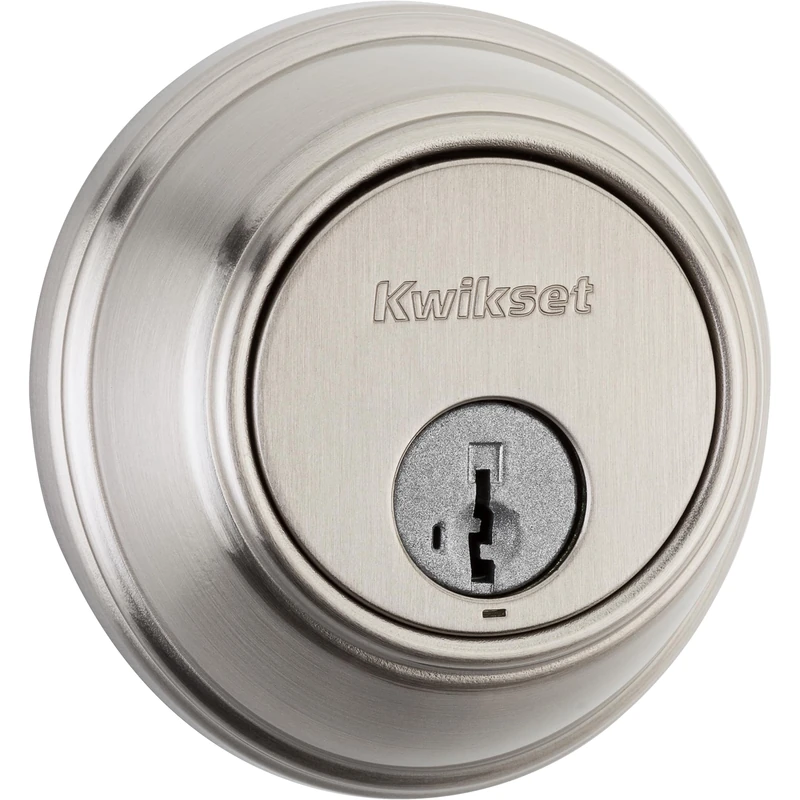 Kwikset 817 Deadbolt Lock, Satin Nickel Round Exterior Keyed Front Entry Door, Pick Resistant SmartKey Rekey Security, Single Cylinder Dead Bolt, with Microban Protection