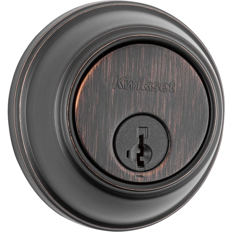 Kwikset 817 Deadbolt Lock, Venetian Bronze Round Exterior Keyed Front Entry Door, Pick Resistant SmartKey Rekey Security, Single Cylinder Dead Bolt, with Microban Protection
