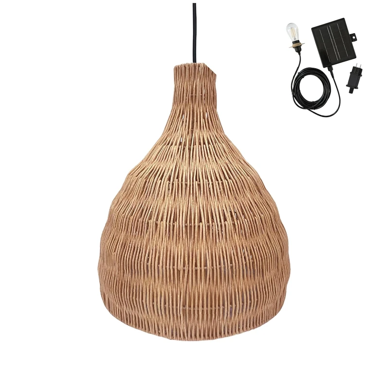 Lumisky Bella Solar Natural Rattan Solar Pendant Light with Hybrid Mains and Solar Cable 5 m Length
