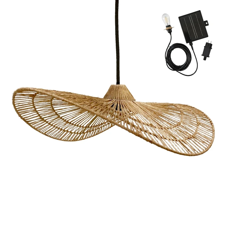 Lumisky Marbella Solar Solar Pendant Light in Natural Jute with Hybrid Mains and Solar Cable 5 m Length