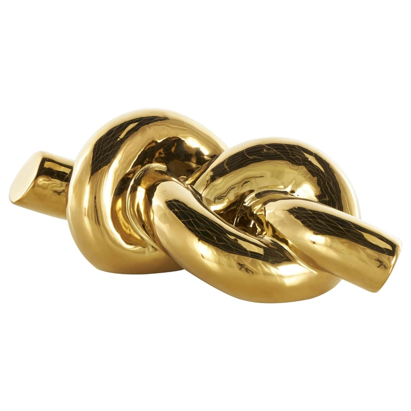 Deco 79 Ceramic Knot Decorative Sculpture Home Decor Statue, Accent Figurine 12" x 5" x 4", Gold