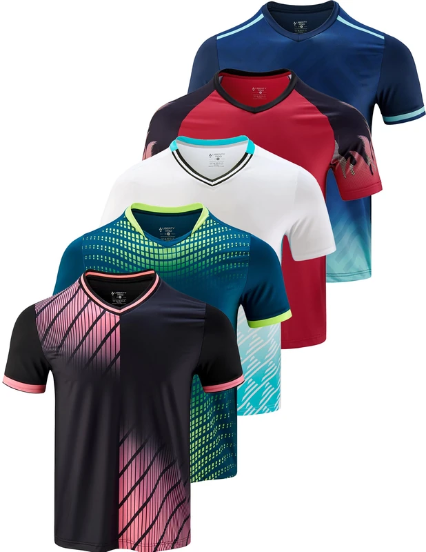 5 Pack Mens V-Neck Dry Fit T-Shirts, Active Athletic Short Sleeve Workout Tops, Performance Gym Tees (Available in Plus Size), Black/Navy/Red/White/Dark Teal, XXXXXL