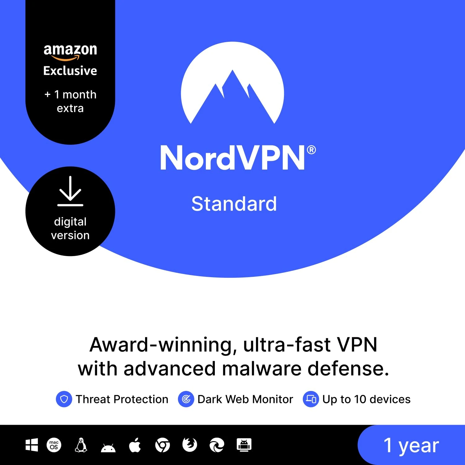 NordVPN Standard, Amazon Exclusive, 10 Devices, 1-Year + 1 Extra Month, Digital Code