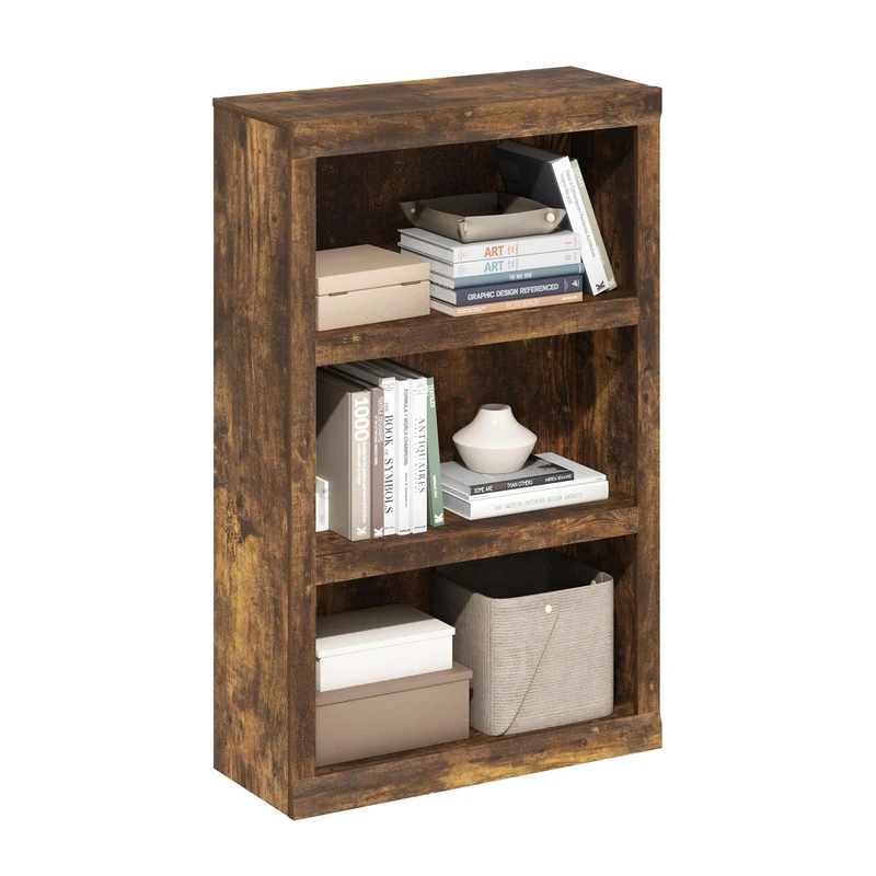 Furinno RAIL Book Shelf, 3-Tier Bookshelf, Bookcase with Open Shelf, 25.65 x 62.48 x 99.06 cm, for Living Room, Bedroom, Home Office, Amber Pine