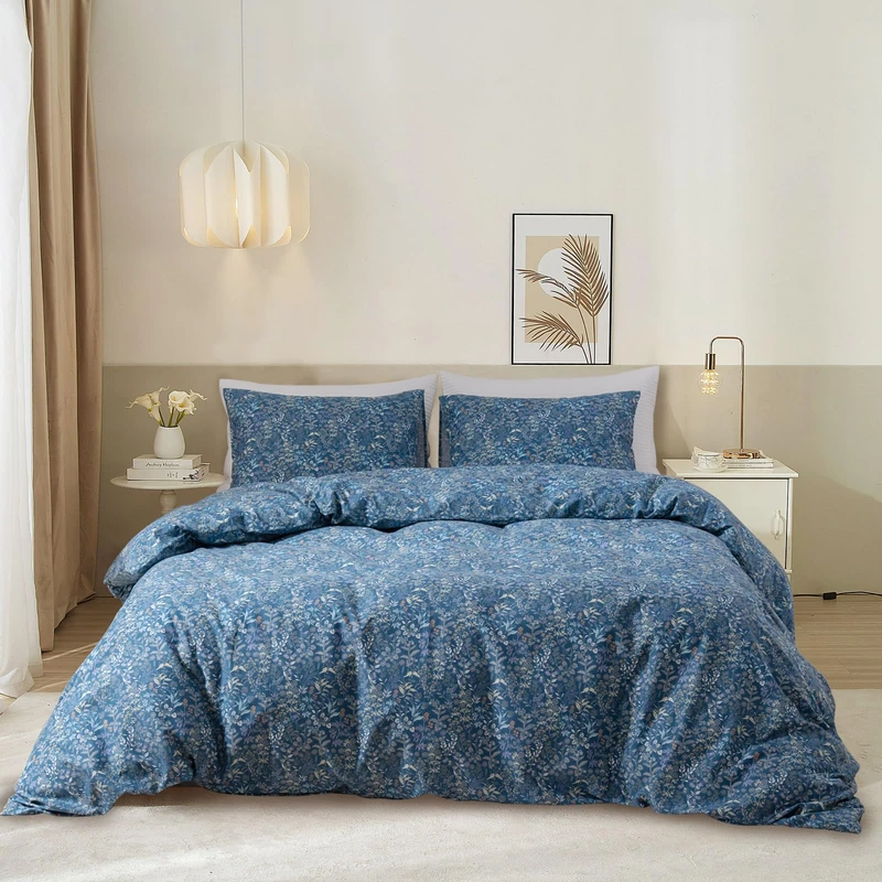 EAVD Full Comforter Set Blue Floral Comforter Set Fluffy Soft Microfiber Cottagecore Bedding Set with 2 Pillowcases Vintage Style Botanical Comforter Set for All-Season