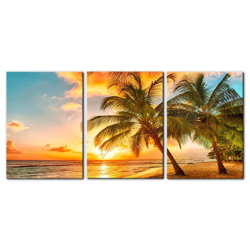 3 Panels Sea Landscape Modern Wall Art Ocean Sunset Canvas Prints Sea Beach Pictures Painting on Canvas Wall Art for Home Decor Gallery Wrapped Tropical Scenery Seascape Giclee Artwork - 20"x28"x3