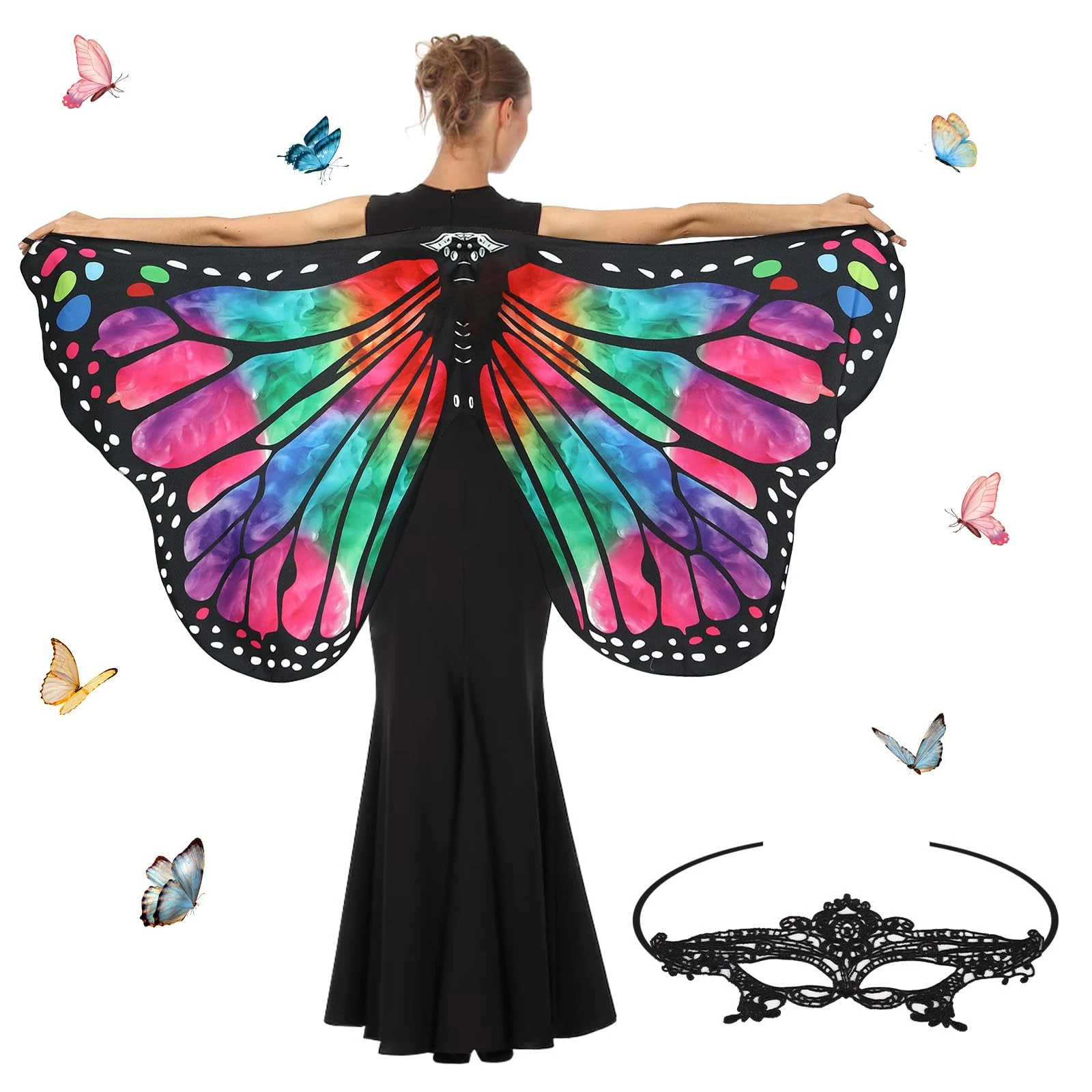 Niuoppy Butterfly Wings Shawl, Women Butterfly Cape for Beach Party Cosplay Dancing