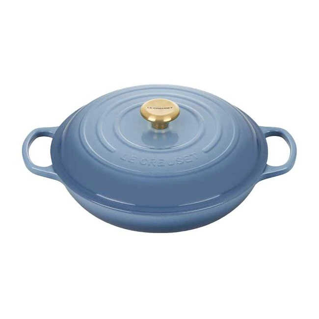 Le Creuset Signature Enamelled Cast Iron Shallow Casserole Dish With Lid, 30 cm, 3.2 Litres, Chambray, 21180304344441