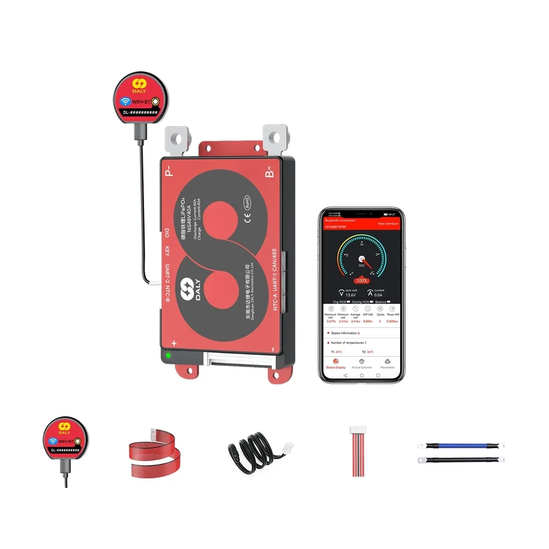 DALY BMS 16S 48V 40A Smart BMS with WiFi Bluetooth Module LifePO4 Lithium Battery Protection Card Support Can RS485 for Electric Bike, Electric Scooter