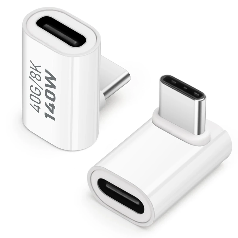 usb C C Male to Female Adapter 90 Degree Right Angle 40Gbps 2 Pack Compatible for iPhone 15, Samsung, MacBook and More Devices