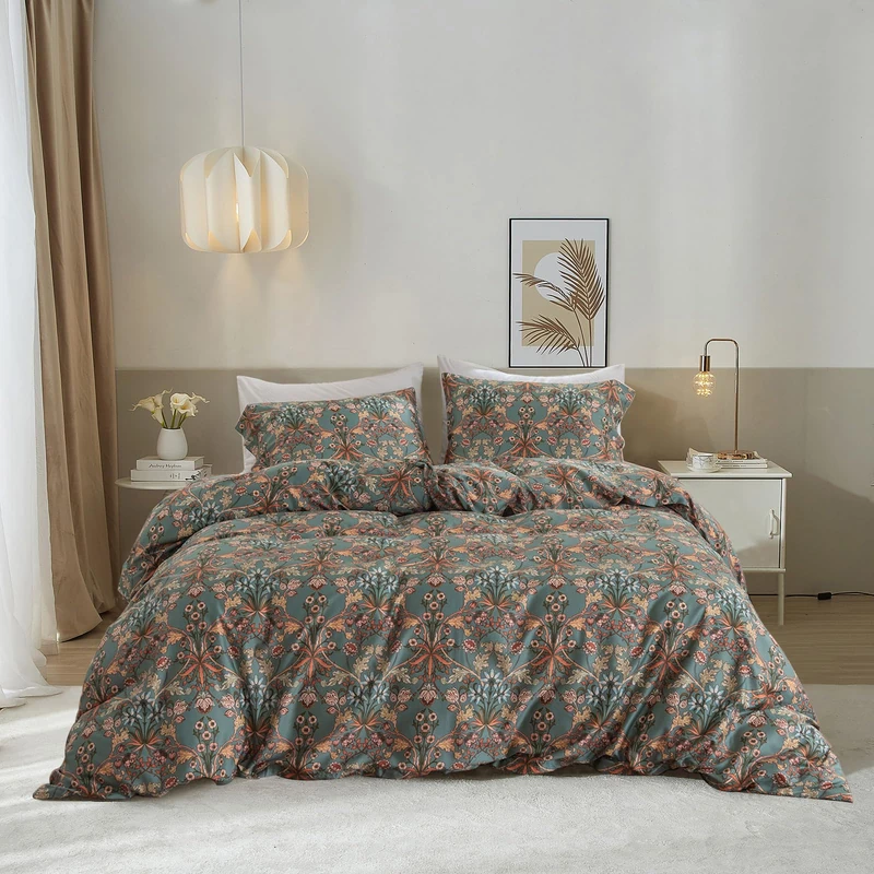 EAVD Vintage Floral King Comforter Set Boho Fluffy Soft Microfiber Chic Shabby Garden Floral Bedding Set with 2 Pillowcases Reversible Botanical Comforter Set for All-Season