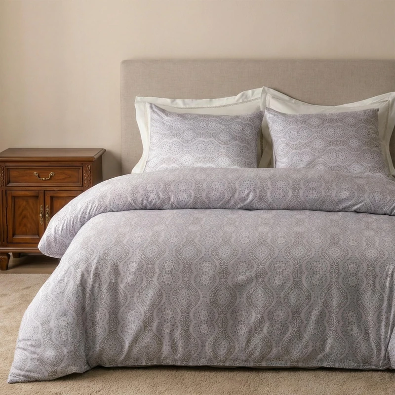 HeimenAogo Egyptian Cotton Duvet Cover Queen Size Sateen Weave, Silky Soft Duvet Cover with Zipper Closure, Long Staple Cotton Bed Linen Bohemian Damask Geometric 3 Pcs