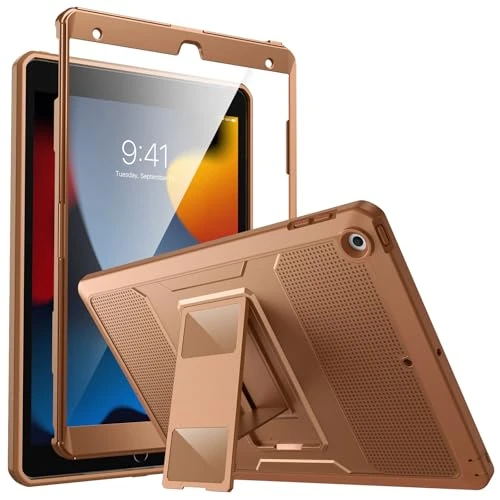 MoKo for iPad 10.2 Inch Case - iPad 9th/8th Generation, Heavy Duty Shockproof Full Protective Cover with Built-in Screen Protector, Dark Coffee