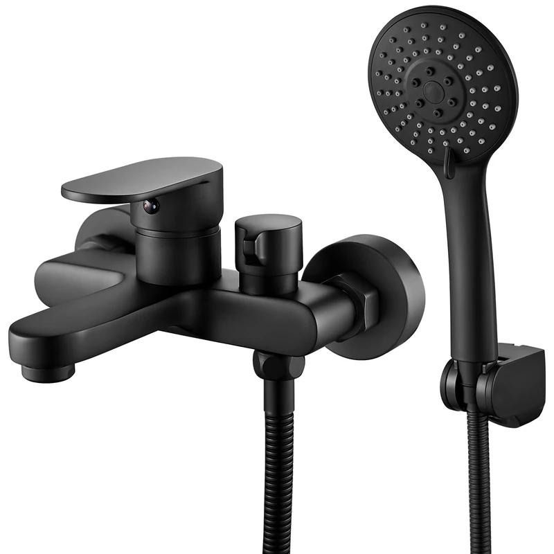 Hermodly Bath Taps with Shower Attachment Bath Mixer Taps with Shower Head Wall Mounted Black