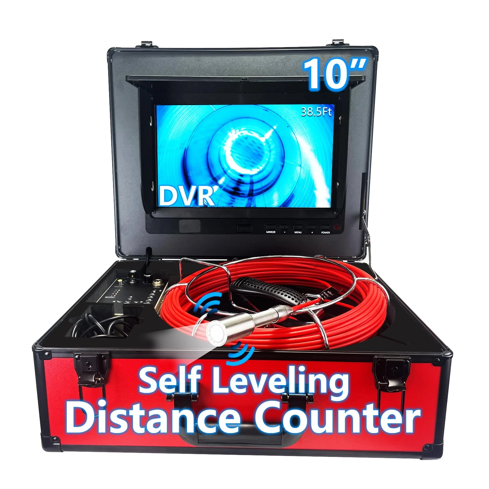 Sewer Camera Self-Leveling 100FT/30M, 10" Pipe Inspection Camera with DVR Function, Endoscope with 12 Adjustable LEDs, Borescope for Plumbers 16GB Card