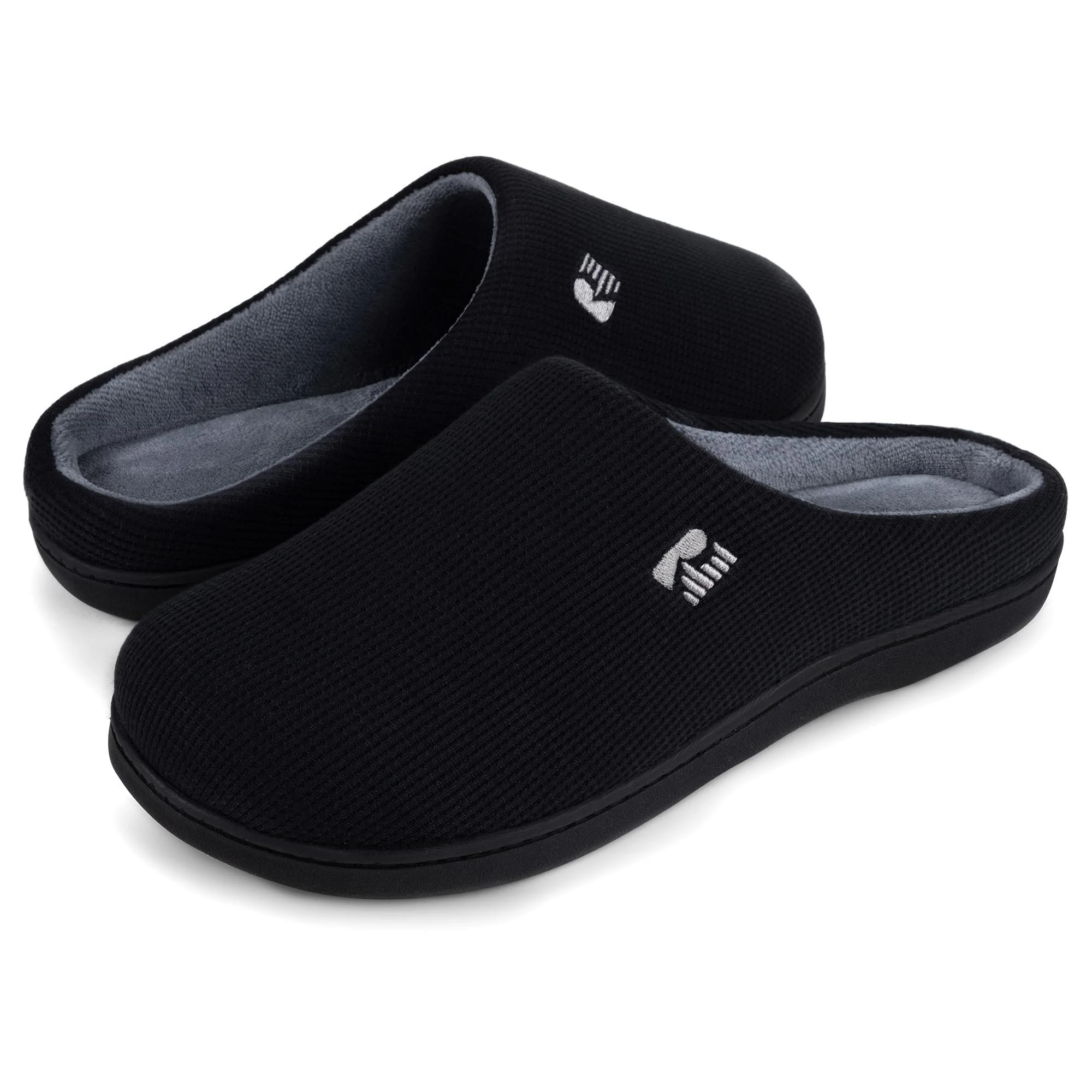 RockDove Men's Original Two-Tone Memory Foam Slipper, Size 6/7 UK Men, Black and Grey