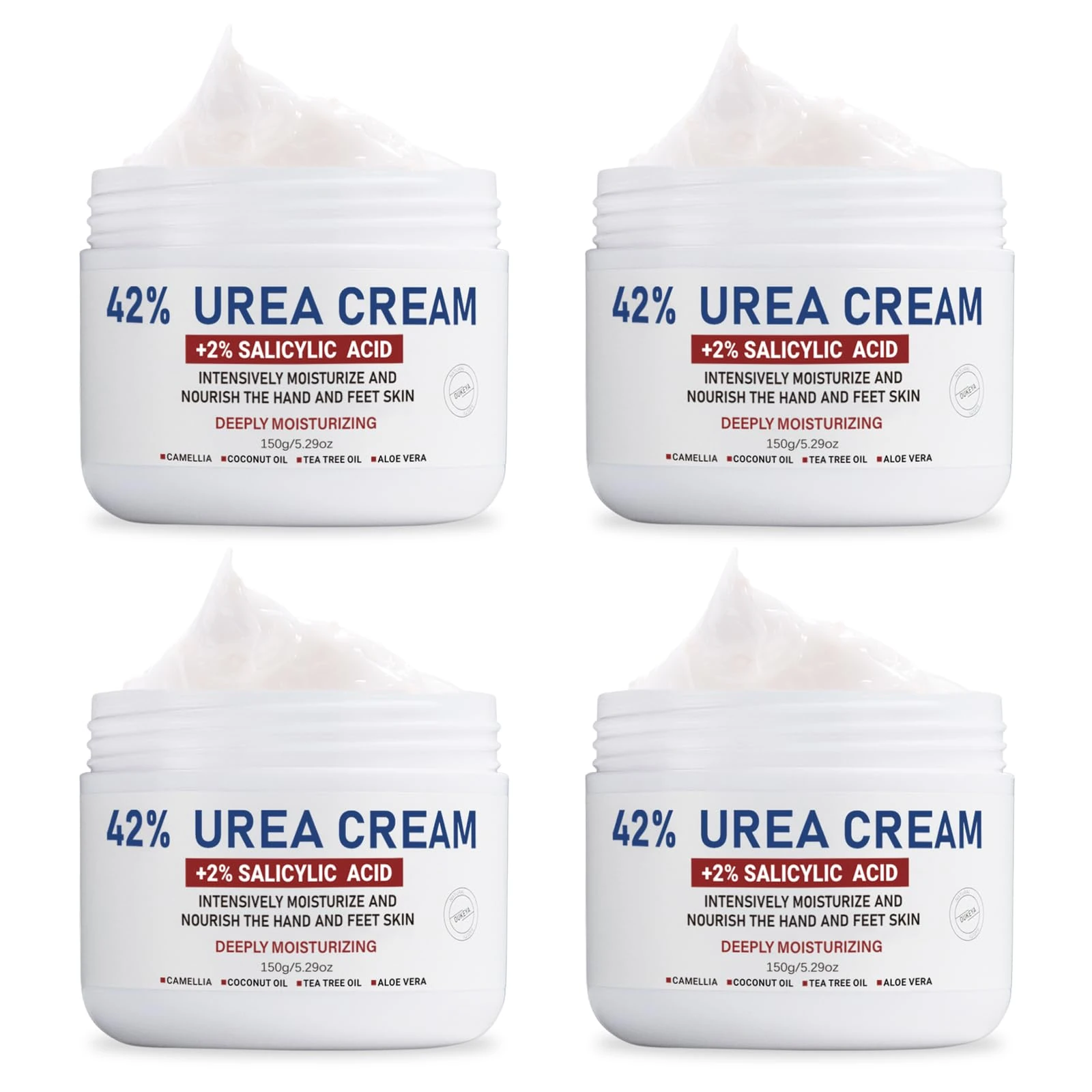 OUKEYA Urea Cream 42% plus Salicylic Acid 2%, Urea Foot Hand Cream for Dry Cracked Feet, Heels, Elbows, Salicylic Acid Cream for Moisturizer, Removes Corns Calluses, Softens Toenails(150g X 4 Packs)