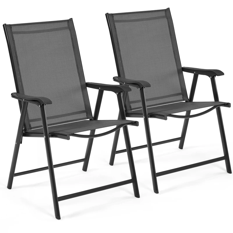 Yaheetech Outdoor Folding Garden Chairs Set of 2 with High Back, Outdoor Patio Dining Chairs 2-Pack with Steel Frame for Garden, Lawn, Yard, Beach, Black - Image 1
