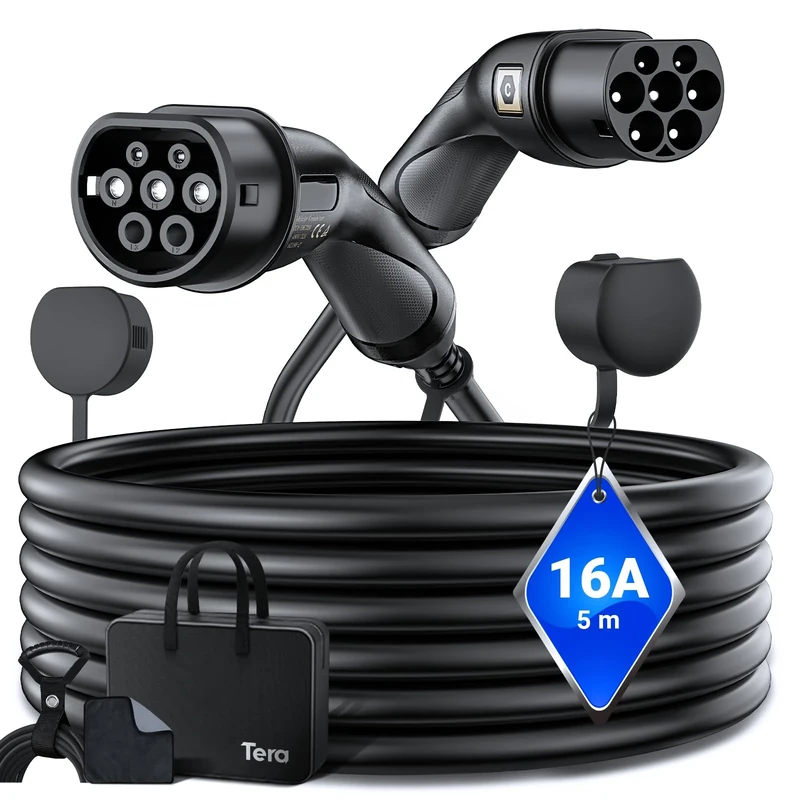 Tera EV Charging Cable Type 2: 3.6 kW 16 A 5 m 1-Phase Type 2 to Type 2 Mennekes IP55 Quick Charging Charging Cable Electric Car Type 2 for Electric Car EV/PHEV German User Manual DC-16A-5 Black