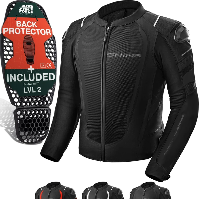 SHIMA MeshPro 2.0 Motorrad Jacke Herren mit Protektoren AirForce Rückenprotektor Motorradjacke Sommer Schulter Protektor Ellbogen Textiljacke Schutzjacken Protektorenjacke Stadt (Männer, Schwarz, L)