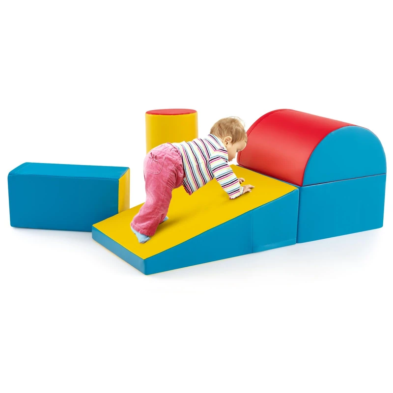 GYMAX Kids Climb and Crawl Play Equipment, 5-Piece Baby Soft Foam Blocks, Toddlers Lightweight Activity Play Set for Climbing Crawling (Yellow+Blue+Red)