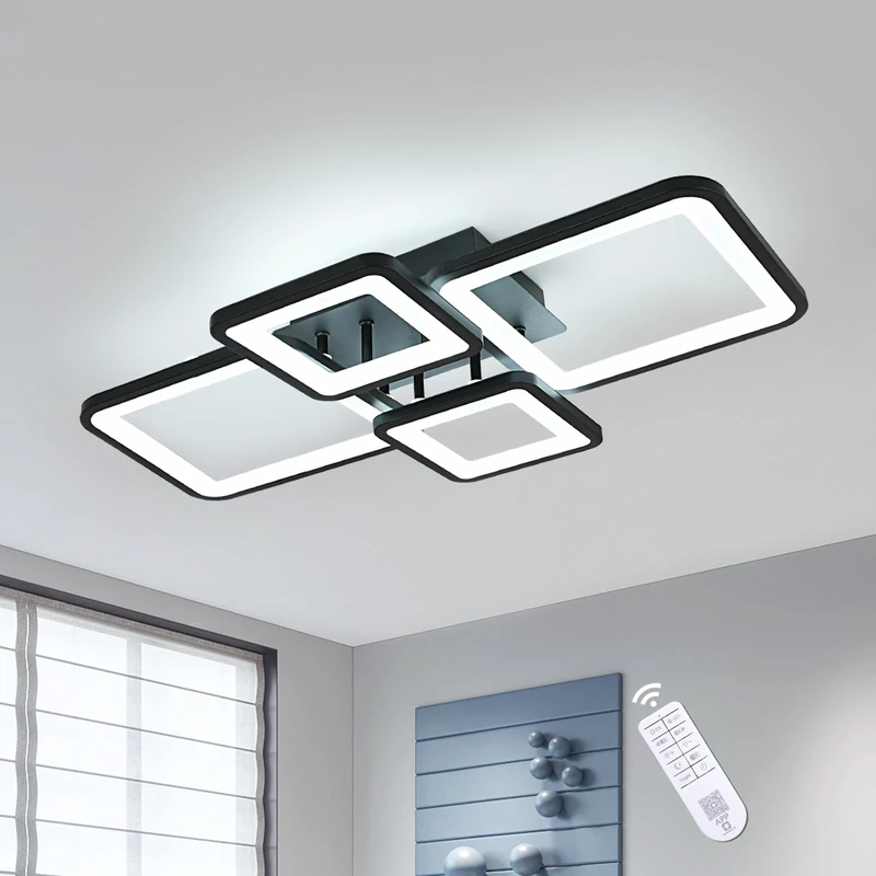 DELIPOP LED Ceiling Lights dimmable, 54W 4 Square LED Ceiling Light, Black Modern Ceiling Light with Remote Control for Living Room, Bedrooms, Kitchen, Sitting Room, Office - Image 1