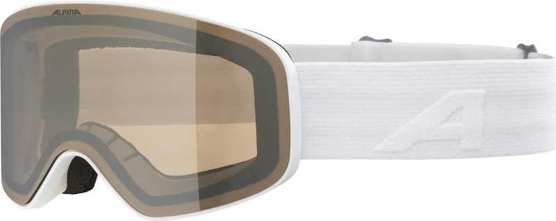 ALPINA FERNIE Q-LITE Mirrored, Contrast Enhancing & Polarised OTG Ski Goggles with 100% UV Protection for Adults, Matte White, One Size