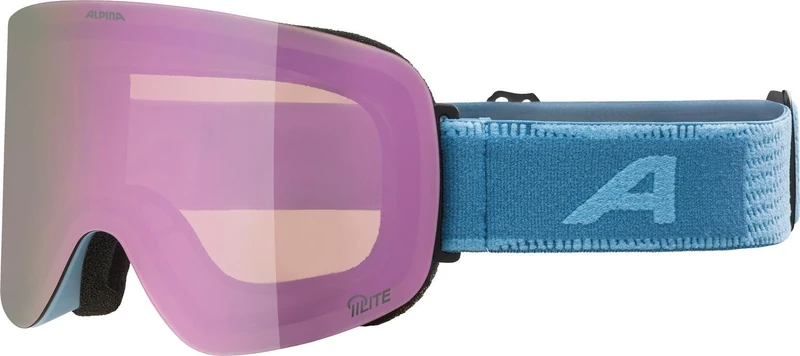 ALPINA PENKEN Q-LITE Mirrored, Contrast Enhancing & Polarised OTG Ski Goggles with 100% UV Protection for Adults, Smoke-Blue, Matt, One Size
