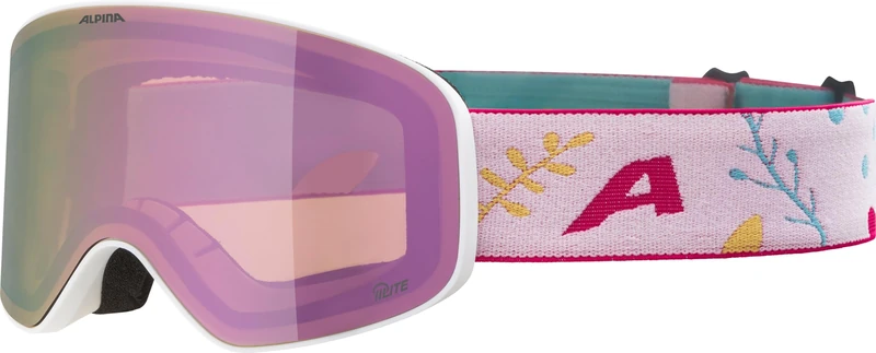 ALPINA FERNIE Q-LITE Mirrored, Contrast Enhancing & Polarised OTG Ski Goggles with 100% UV Protection for Adults, White/Flower Matt, One Size