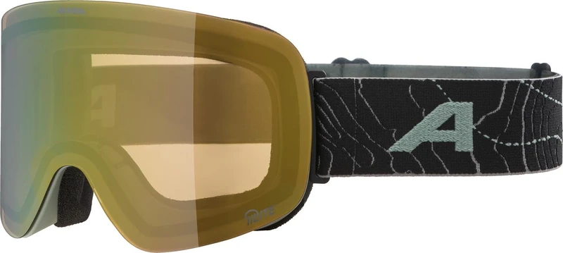 ALPINA PENKEN Q-LITE Mirrored, Contrast Enhancing & Polarised OTG Ski Goggles with 100% UV Protection for Adults, Willow-Green Matt, One Size