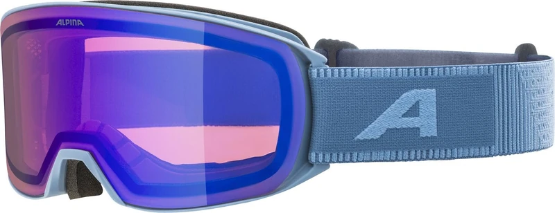 ALPINA NAKISKA Q Mirrored, Contrast Enhancing & Polarised Ski Goggles with 100% UV Protection for Adults, Smoke-Blue, Matt, One Size
