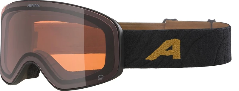 ALPINA LADIS Q Mirrored, Contrast-Enhancing OTG Ski Goggles with 100% UV Protection for Adults, Matte Black/Gold, One Size