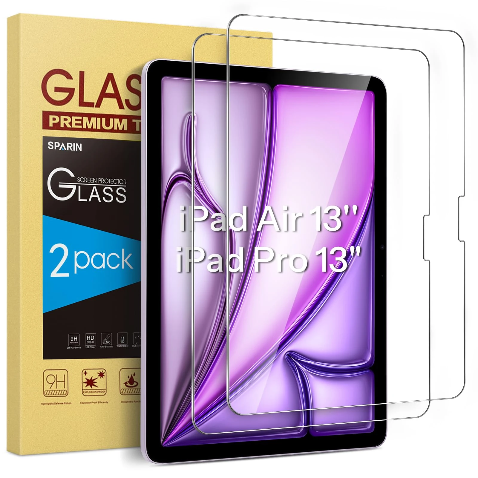 SPARIN 2 Pack Screen Protector for iPad Air 13 Inch M3 2025/ M2 2024 and iPad Pro 13 Inch M5 2025/ M4 2024, Tempered Glass Film, Scratch Resistant, HD Clear