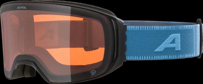 ALPINA ARRIS Q - Mirrored, contrast-enhancing & polarized OTG ski goggles with 100% UV protection for adults, black-smoke-blue matt, one size