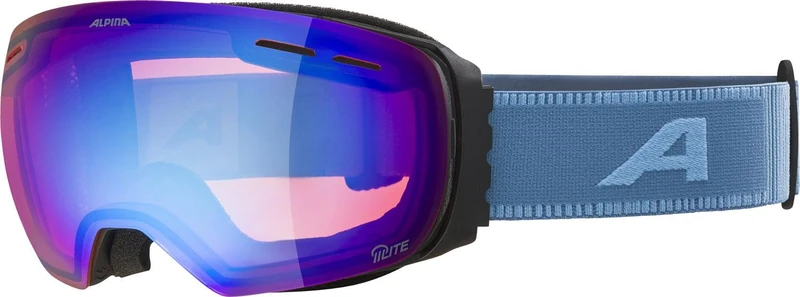 ALPINA GRANBY Q-LITE - Mirrored, contrast-enhancing & polarized ski goggles with 100% UV protection for adults, black-smoke-blue matt, one size