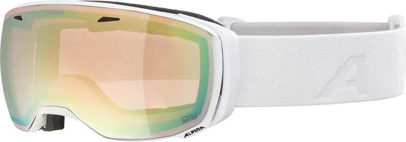 ALPINA Estetica QV Mirrored, Self-tinting & Contrast Enhancing OTG Ski Goggles with 100% UV Protection for Adults, White Gloss, One Size
