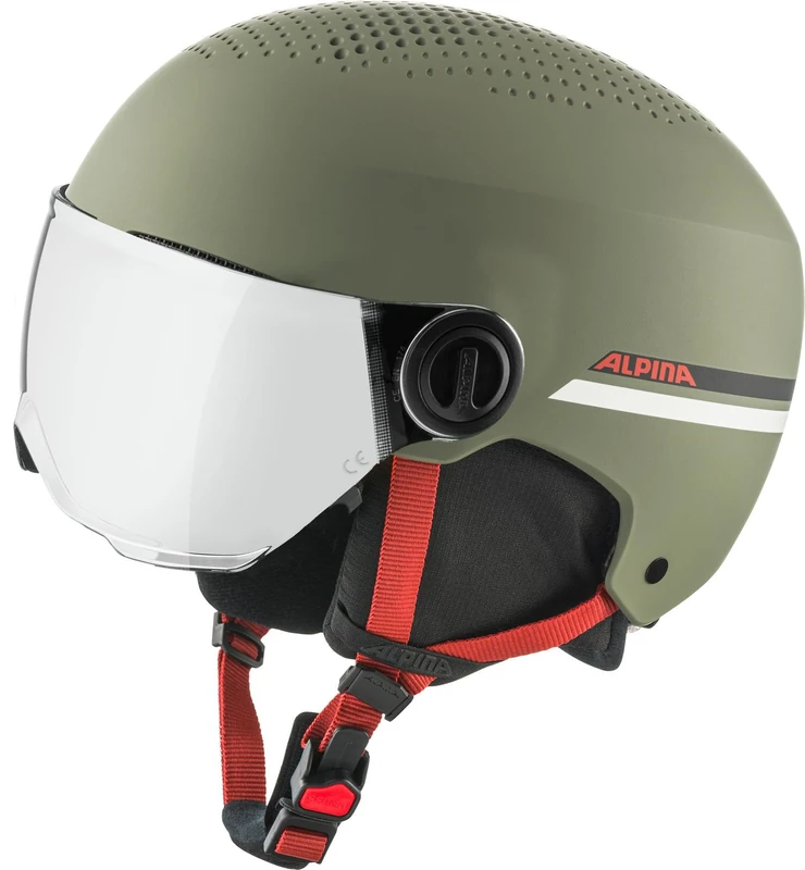 ALPINA Zupo Visor Q-lite Ski Helmet, Olive Red Matt, 48-52