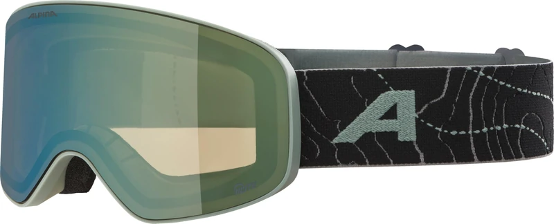 ALPINA FERNIE Q-LITE Mirrored, Contrast Enhancing & Polarised OTG Ski Goggles with 100% UV Protection for Adults, Willow-Green Matt, One Size