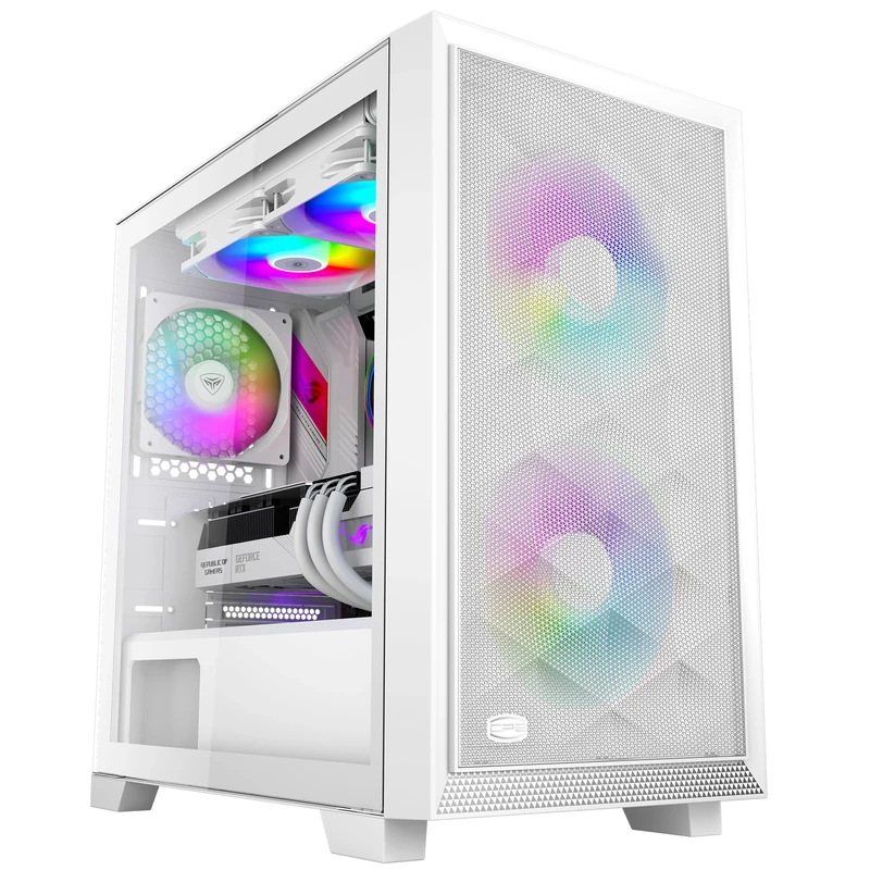 PCCOOLER C3D310 PC Case, M-ATX Gaming PC Case, Pre-installed 2 x 120mm PWM ARGB Fans, Tempered Glass Side Panel, MATX/ITX High Airflow Case, 240MM Radiator&350mm GPU Support, White