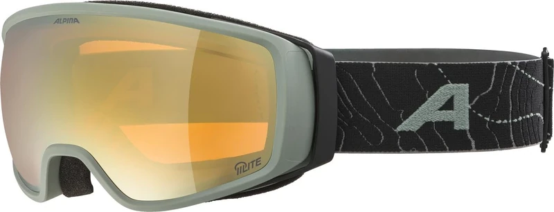ALPINA Double Jack PLNT Q-LITE Mirrored, Contrast-Enhancing OTG Ski Goggles with 100% UV Protection for Adults, Willow-Green Matt, One Size