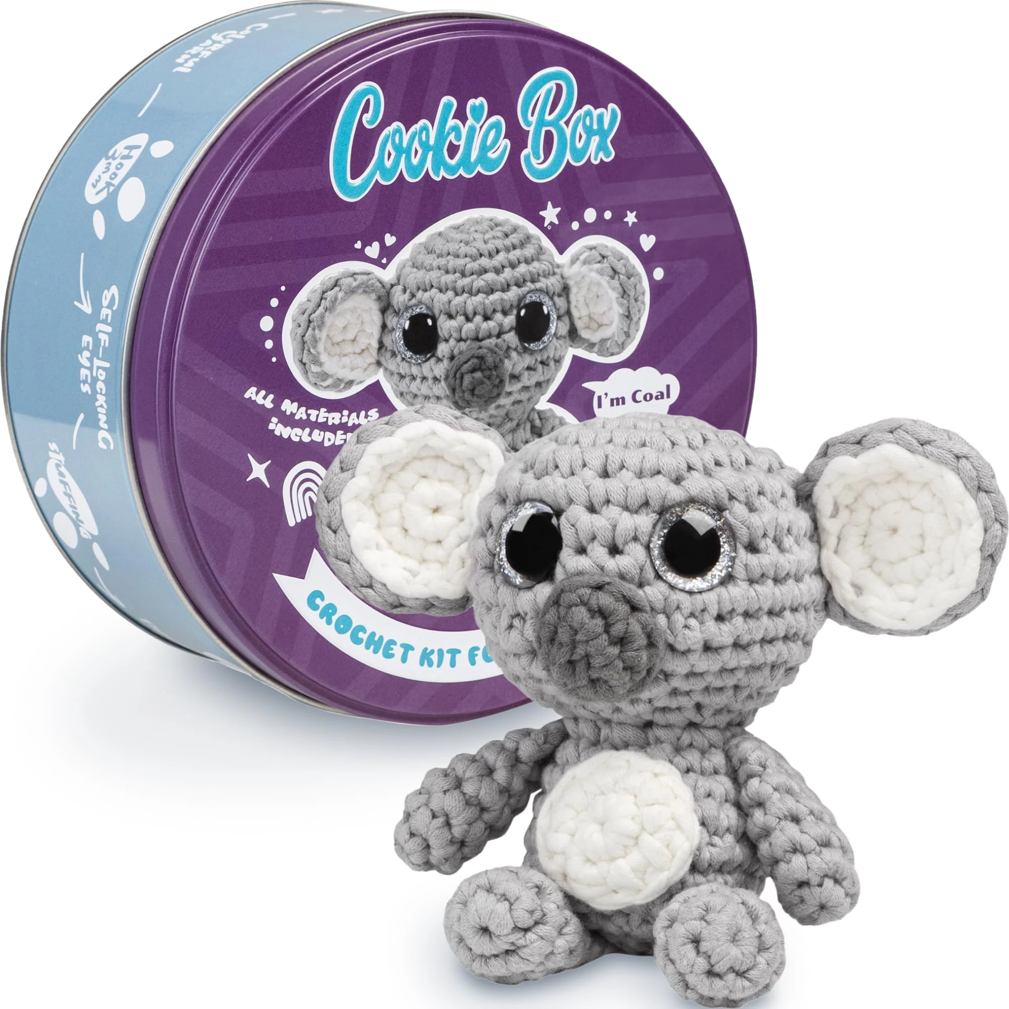 Cookie Box Crochet Kit for Beginners - Learn to Crochet Amigurumi Stuffed Animals - Gift - for Kids (15+) and Adults - Beginner-Friendly Yarn - Stitch-by-Stitch Video Tutorial - Koala Coal