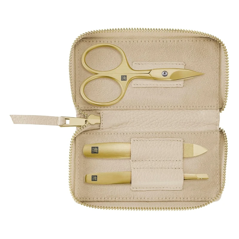 ZWILLING Manicure Set (3 piece, genuine leather case, travel set, with combination nail scissors), Premium, Gold Edition