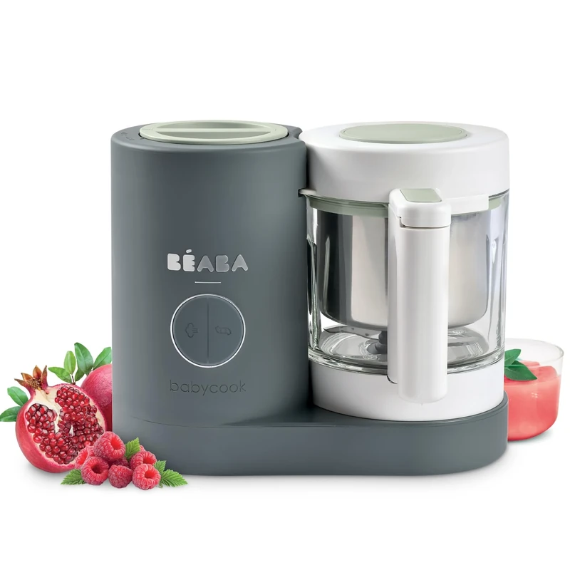 BEABA - Babycook Neo - Baby Food Maker - 6 in 1 : Food Processor, Blender and Cooker - Soft Steamer Cooking - Quick Homemade Baby Food - Glass Bowl - Stainless Steel Tub - Mineral Grey