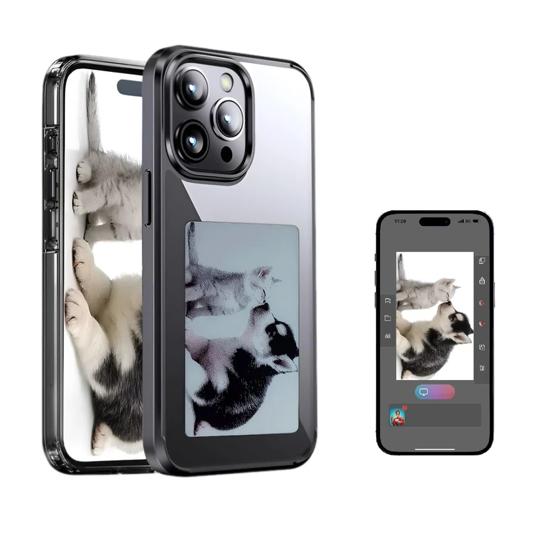 Smart Photo Rear Projection DIY phone Case Customizable E-Ink Phone Case Instantly Display Photos On The Ink Screen Back Cover Personalize Your Phone Anytime Anywhere (Black, For Iphone15 Pro Max)